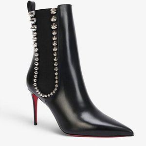 Christian Louboutin SPIKITA BOOTY 85 Spiked Stud Leather Boots Heel Boot…